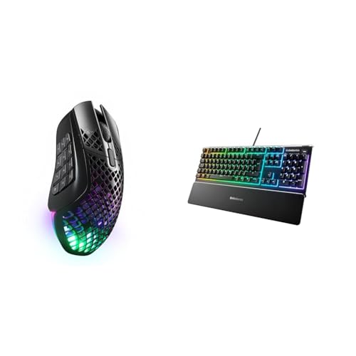 SteelSeries Aerox 9 Wireless - RGB Gaming-Mouse mit Öffnungen in der Oberfläche & Apex 3 - Gaming Tastatur - 10-Zonen RGB-Beleuchtung Bild 1