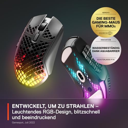 SteelSeries Aerox 9 Wireless - RGB Gaming-Mouse mit Öffnungen in der Oberfläche & Apex 3 - Gaming Tastatur - 10-Zonen RGB-Beleuchtung Bild 3