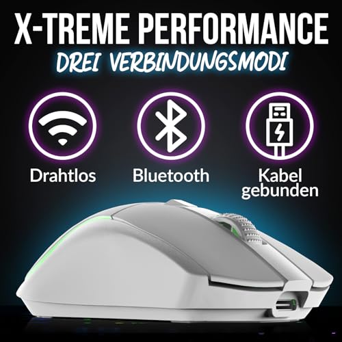 KLIM Blaze Y Wiederaufladbare kabellose Maus - NEU - Gaming Maus mit RGB und Ladestation - Hochpräziser Sensor und langlebiger Akku - Bis zu 6000 DPI - Kabel- und Wireless Mouse für PC - Weiß Bild 2
