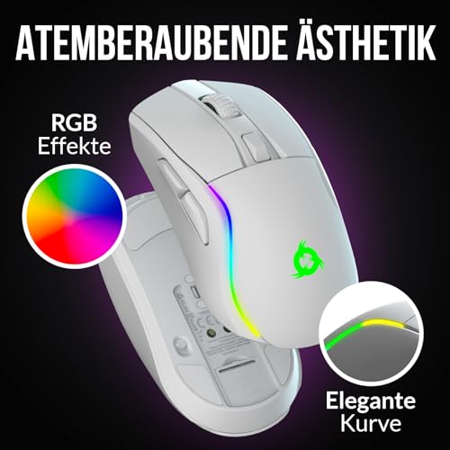 KLIM Blaze Y Wiederaufladbare kabellose Maus - NEU - Gaming Maus mit RGB und Ladestation - Hochpräziser Sensor und langlebiger Akku - Bis zu 6000 DPI - Kabel- und Wireless Mouse für PC - Weiß Bild 4