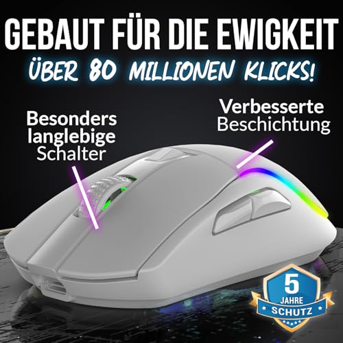 KLIM Blaze Y Wiederaufladbare kabellose Maus - NEU - Gaming Maus mit RGB und Ladestation - Hochpräziser Sensor und langlebiger Akku - Bis zu 6000 DPI - Kabel- und Wireless Mouse für PC - Weiß Bild 5