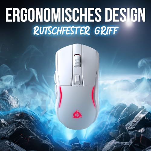 KLIM Blaze Y Wiederaufladbare kabellose Maus - NEU - Gaming Maus mit RGB und Ladestation - Hochpräziser Sensor und langlebiger Akku - Bis zu 6000 DPI - Kabel- und Wireless Mouse für PC - Weiß Bild 7