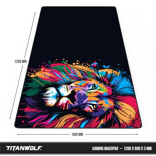 Titanwolf XXXL Übergröße Mauspad 1200x600mm, Gaming Mousepad Groß,120x60 cm Tischunterlage Large Size, verbessert Präzision und Geschwindigkeit XXXL, für Logitech Maus und Tastatur, Colour Lion Bild 2