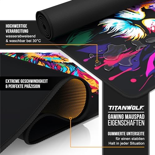 Titanwolf XXXL Übergröße Mauspad 1200x600mm, Gaming Mousepad Groß,120x60 cm Tischunterlage Large Size, verbessert Präzision und Geschwindigkeit XXXL, für Logitech Maus und Tastatur, Colour Lion Bild 4