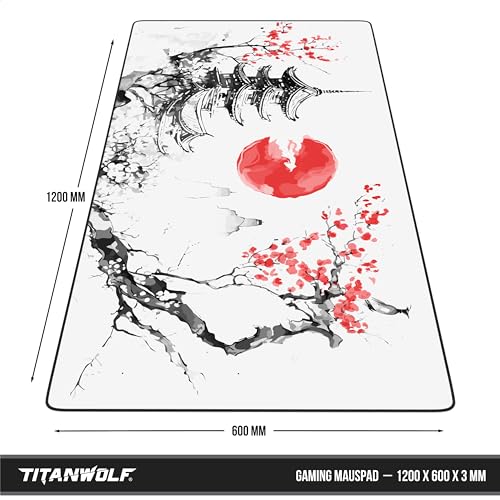 Titanwolf XXXL Übergröße Mauspad 1200x600mm, Gaming Mousepad Groß,120x60 cm Tischunterlage Large Size, verbessert Präzision und Geschwindigkeit XXXL, für Logitech Maus und Tastatur, Japan Ink Painting Bild 2