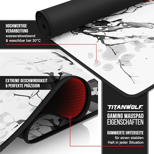 Titanwolf XXXL Übergröße Mauspad 1200x600mm, Gaming Mousepad Groß,120x60 cm Tischunterlage Large Size, verbessert Präzision und Geschwindigkeit XXXL, für Logitech Maus und Tastatur, Japan Ink Painting Bild 3