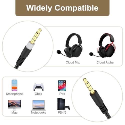 3,5 mm Audio-Klinkenstecker, Stereo, Cloud-Alpha-Kabel, AUX-Kabel, Gaming-Headset, kompatibel mit HyperX Kingston Cloud Alpha und Cloud Mix Gaming-Headset, 1,5 m (ohne Mikrofon) Bild 2
