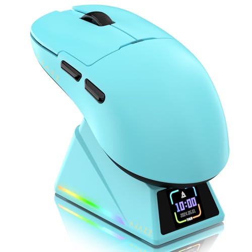 ATTACK SHARK Ajazz AJ159APEX PAW3950 Gaming-Maus, 42000 DPI, 8000Hz Kabellose Abfragerate, RGB-Magnetladestation mit Farbdisplay, 56g Superlight, 2,4G/BT/Kabelgebundene Gaming-Mouse, PC/Mac, Blau Bild 1