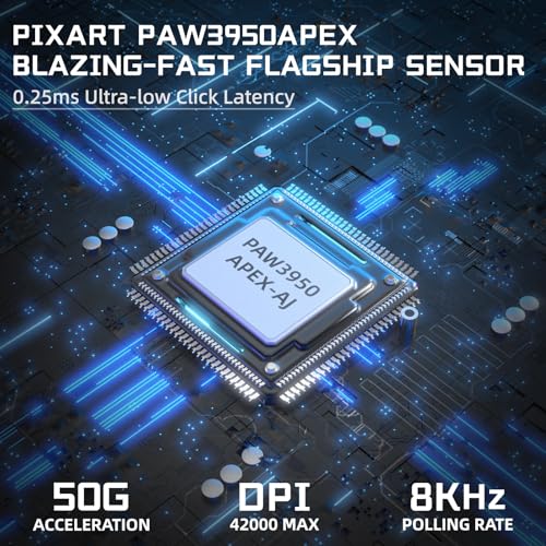 ATTACK SHARK Ajazz AJ159APEX PAW3950 Gaming-Maus, 42000 DPI, 8000Hz Kabellose Abfragerate, RGB-Magnetladestation mit Farbdisplay, 56g Superlight, 2,4G/BT/Kabelgebundene Gaming-Mouse, PC/Mac, Blau Bild 3