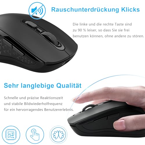 Computer-Maus für PC-aufladbare 2.4GHz Optische (Bluetooth+USB+USB C) Modi Wireless Mice- 800/1200/1600DPI 6 Tasten für Laptop Computer PC Bild 2