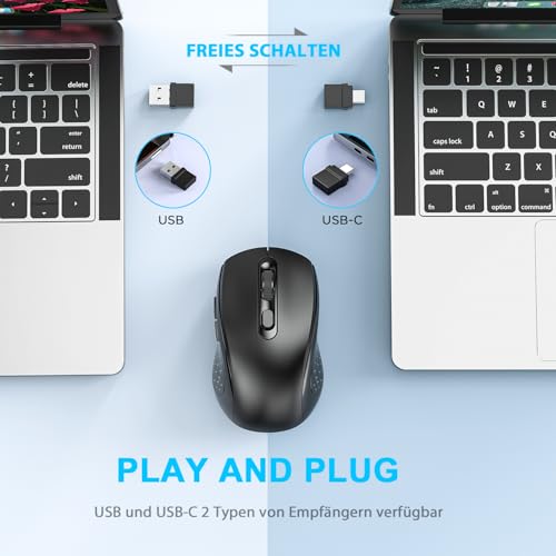 Computer-Maus für PC-aufladbare 2.4GHz Optische (Bluetooth+USB+USB C) Modi Wireless Mice- 800/1200/1600DPI 6 Tasten für Laptop Computer PC Bild 4