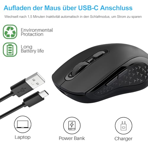 Computer-Maus für PC-aufladbare 2.4GHz Optische (Bluetooth+USB+USB C) Modi Wireless Mice- 800/1200/1600DPI 6 Tasten für Laptop Computer PC Bild 5