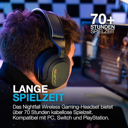 JLab Nightfall Kabelloses Over-Ear-Gaming-Headset, Gaming-Kopfhörer mit Mikrofon für PC/PlayStation/Nintendo Switch, 50 mm Treiber, Wolkenschaumkissen und schallisolierende Innenablage Bild 3