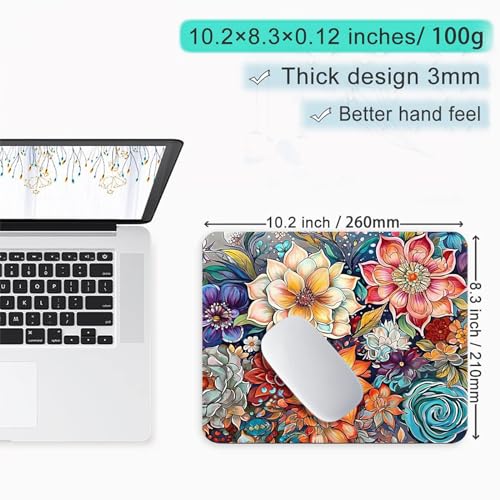 BOLELAW Hochpräzises Mauspad 260 x 210 mm - Das rutschfeste Allround-Pad mit robuster Naht für Gaming, Design und Büro am Computer, Laptop, Computer, Ölgemälde-Blumen Bild 2