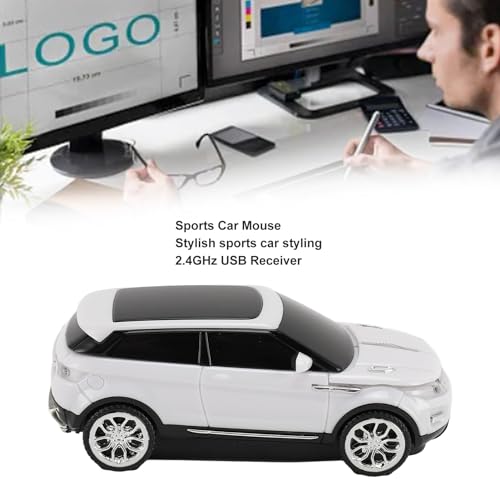 Topiky Kabellose Auto Maus, Sportwagen förmige Computermaus mit USB Empfänger, 1600 DPI, 2,4 GHz Kabellose Maus für Laptop (White) Bild 2