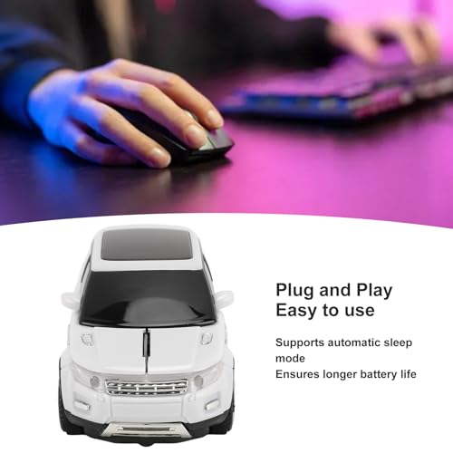 Topiky Kabellose Auto Maus, Sportwagen förmige Computermaus mit USB Empfänger, 1600 DPI, 2,4 GHz Kabellose Maus für Laptop (White) Bild 3