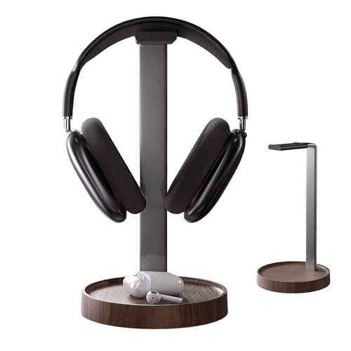 muso wood Kopfhörer Ständer Headset Halterung für Tisch aus Walnussholz und Aluminium, universeller Kopfhörerständer stabiler Kopfhörerhalter für Gaming-Headset und Musik-Headset Bild 1