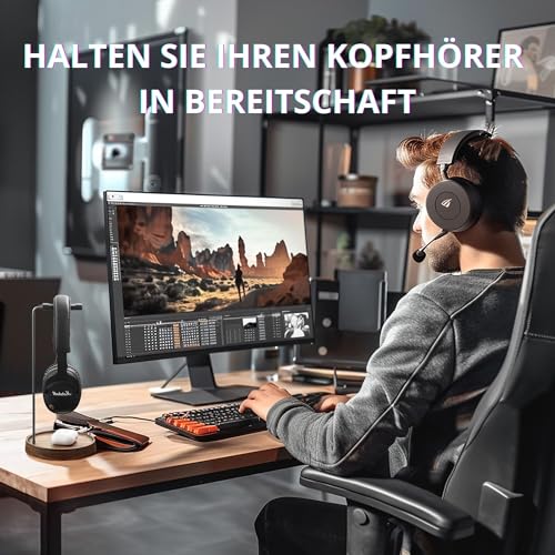 muso wood Kopfhörer Ständer Headset Halterung für Tisch aus Walnussholz und Aluminium, universeller Kopfhörerständer stabiler Kopfhörerhalter für Gaming-Headset und Musik-Headset Bild 4