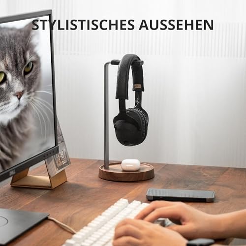muso wood Kopfhörer Ständer Headset Halterung für Tisch aus Walnussholz und Aluminium, universeller Kopfhörerständer stabiler Kopfhörerhalter für Gaming-Headset und Musik-Headset Bild 6