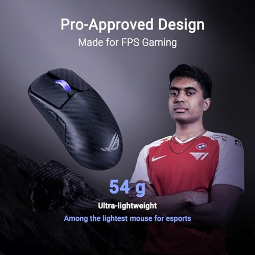 ASUS ROG Harpe Ace Extreme kabellose Gaming-Maus, Kohlefaser-Bauweise, 47 g leicht, AimPoint Pro 42K optischer Sensor, optische Mikroschalter, ROG Polling Rate Booster, Esports & FPS-Gaming, Schwarz Bild 3