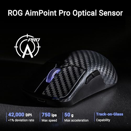ASUS ROG Harpe Ace Extreme kabellose Gaming-Maus, Kohlefaser-Bauweise, 47 g leicht, AimPoint Pro 42K optischer Sensor, optische Mikroschalter, ROG Polling Rate Booster, Esports & FPS-Gaming, Schwarz Bild 5