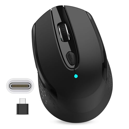 Maus Kabellos USB C, Funkmaus Batterie Klein 2.4G Computer Maus mit USB C Empfänger 3 Verstellbare DPI Level Silent Mouse mit 6 Tasten, mit EIN Aus Schalter für MacbookPro/Air Chromebook Laptop Bild 1