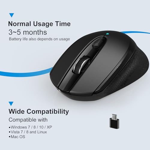 Maus Kabellos USB C, Funkmaus Batterie Klein 2.4G Computer Maus mit USB C Empfänger 3 Verstellbare DPI Level Silent Mouse mit 6 Tasten, mit EIN Aus Schalter für MacbookPro/Air Chromebook Laptop Bild 3