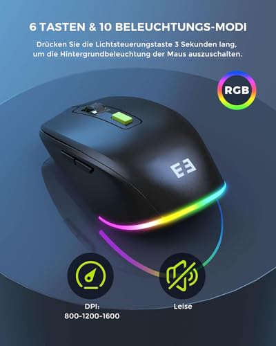 seenda JPX006 Tastatur Maus Set kabellos beleuchtet mit USB-A & USB-C Anschluss, wiederaufladbar, ergonomisch mit Handyhalter & Handballenauflage, leise Tasten, für PC & Mac– QWERTZ Layout Bild 3