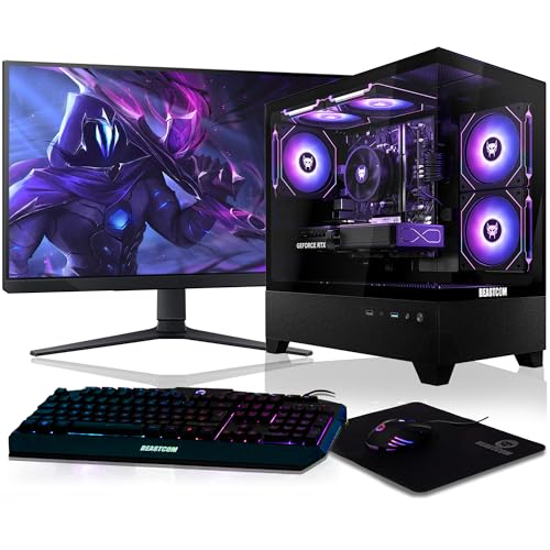 BEASTCOM Q5 | Gaming PC Set Bundle | AMD Ryzen 7 5700X 8X 4,60GHz 16 Threads, RTX 5070 12GB, 16GB RAM, 1TB NVMe SSD, Monitor LED 27" + RGB Tastatur + Maus + Mauspad, HDMI, WLAN, Win 11 Bild 1