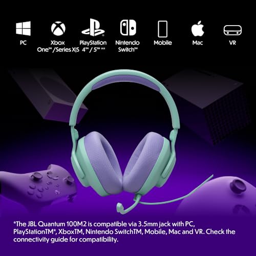 JBL Quantum 100M2 Kabelgebundenes Over-Ear Gaming Headset mit JBL QuantumSOUND Signature, 3,5-mm-Klinke, Multi-Plattform-Kompatibilität und abnehmbarem Mikrofon mit Stummschaltungsoption, Cyan Bild 3