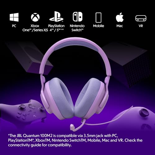 JBL Quantum 100M2 Kabelgebundenes Over-Ear Gaming Headset mit JBL QuantumSOUND Signature, 3,5-mm-Klinke, Multi-Plattform-Kompatibilität und abnehmbarem Mikrofon mit Stummschaltungsoption, Lila Bild 3