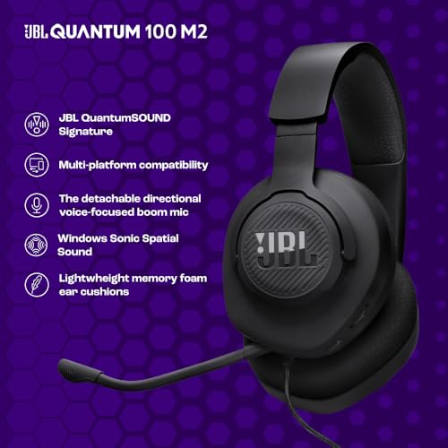 JBL Quantum 100M2 Kabelgebundenes Over-Ear Gaming Headset mit JBL QuantumSOUND Signature, 3,5-mm-Klinke, Multi-Plattform-Kompatibilität und abnehmbarem Mikrofon mit Stummschaltungsoption, Schwarz Bild 3