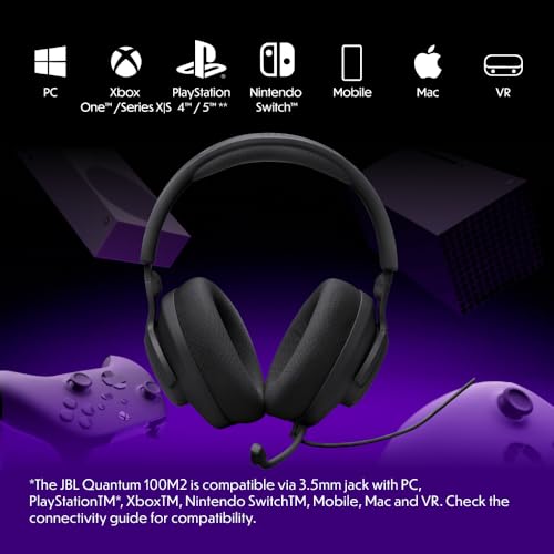 JBL Quantum 100M2 Kabelgebundenes Over-Ear Gaming Headset mit JBL QuantumSOUND Signature, 3,5-mm-Klinke, Multi-Plattform-Kompatibilität und abnehmbarem Mikrofon mit Stummschaltungsoption, Schwarz Bild 4