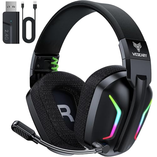 WESEARY WG1 Bluetooth Headset, 2,4G Wireless Gaming Headset mit Mikrofon für PS5, PS4, PC, Switch, Mac, Faltbarer Surround Sound Noise Cancelling Kopfhörer mit LED Licht, Über 50 Stunden Akkulaufzeit Bild 1