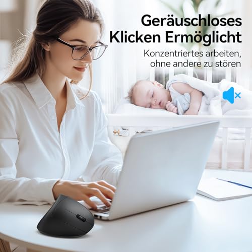 TECKNET Ergonomische Maus, Kabellose Bluetooth Vertikale Maus(BT 5.0+BT 3.0+2.4G), 6 Einstellstufen bis 4800 DPI, Optisch Leise Wireless Mouse für Laptop/PC/Mac/Tablet/iPad(Win/Android/iOS), 6 Tasten Bild 5