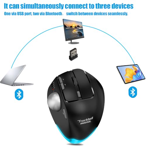 zelotes Kabellose Trackball Maus,Bluetooth,4800DPI,8 Tasten,Daumenbedienung,Wiederaufladbar, Ergonomische Design,Maus Kabellos Funkmaus für Laptop,PC,Tablets Bild 4