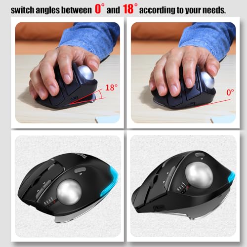 zelotes Kabellose Trackball Maus,Bluetooth,4800DPI,8 Tasten,Daumenbedienung,Wiederaufladbar, Ergonomische Design,Maus Kabellos Funkmaus für Laptop,PC,Tablets Bild 5
