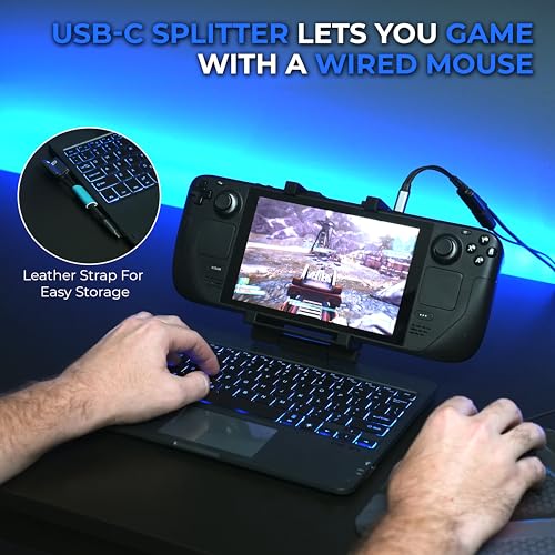 DeckTop mit Splitter – Steam-Deck-Tastatur und Bluetooth-Trackpad-Maus mit mehrfarbigem LED-Laptop-Zubehör für Ventil, Linux-PC, Gaming-Zubehör (Steam Deck/ROG Ally) Bild 2