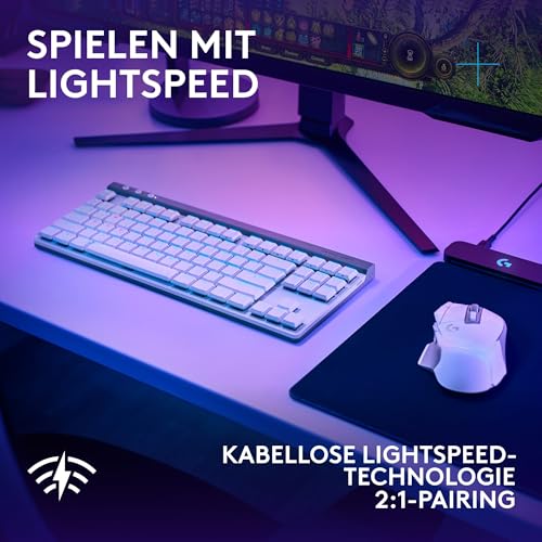 Logitech G502 X LIGHTSPEED Kabellose Gaming-Maus - Optische Maus mit optisch-mechanischen LIGHTFORCE Hybridschaltern, Logitech G G515 LIGHTSPEED TKL kabellose flache PBT-Tastenkappen, DEU QWERTZ- Weiß Bild 2