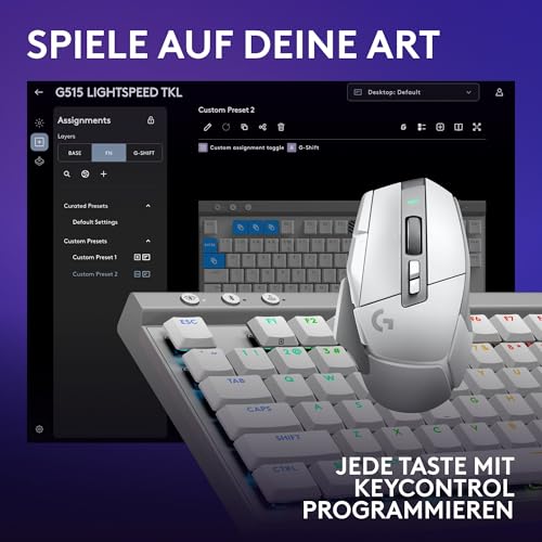 Logitech G502 X LIGHTSPEED Kabellose Gaming-Maus - Optische Maus mit optisch-mechanischen LIGHTFORCE Hybridschaltern, Logitech G G515 LIGHTSPEED TKL kabellose flache PBT-Tastenkappen, DEU QWERTZ- Weiß Bild 4