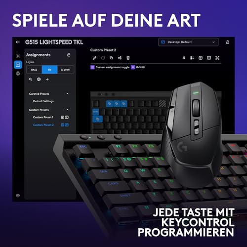 Logitech G502 X LIGHTSPEED Kabellose Gaming-Maus - Optische Maus mit optisch-mechanischen LIGHTFORCE Hybridschaltern, Logitech G G515 LIGHTSPEED TKL kabellose flache Gaming, DEA QWERTZ - Schwarz Bild 4