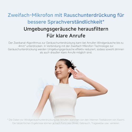 XIAOMI Redmi Buds 6 Active – In-Ear Kopfhörer, Bluetooth 5.4, bis zu 30 Stunden Akkulaufzeit, 14.2mm dynamischer Treiber, IPX4 Wasserschutz, Telefonat Rauschunterdrückung, Transparent Blau Bild 6