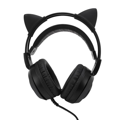 Annadue Cat Ears Gaming-Headset, Over-Ear-Kopfhörer mit Geräuschunterdrückung und Mikrofon, 40-mm-Lautsprecher, 3,5-mm-Stecker, für One, Switch, PC, Telefon (Black) Bild 1