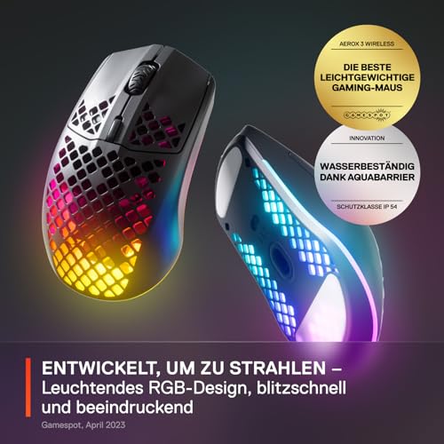 SteelSeries Arctis Nova Pro Wireless Gaming-Headset & Aerox 3 Wireless - RGB Gaming-Mouse mit Öffnungen in der Oberfläche Bild 6