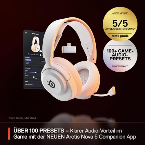 SteelSeries Arctis Nova 5 Wireless - Gaming Headset- Multi-System -PC,PS5 - Magnetische Neodym-Treiber -Über 100 Audio Presets - 60H Akkulaufzeit - 2,4 GHz oder BT-ClearCast Gen2.X-Mik -Weiß Bild 2