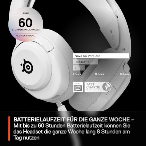 SteelSeries Arctis Nova 5X Wireless - Gaming Headset Multi-System -Xbox,PC - Magnetische Neodym-Treiber -Über 100 Audio Presets - 60H Akkulaufzeit -2,4 GHz oder BT -ClearCast Gen2.X-Mik -Weiß Bild 5