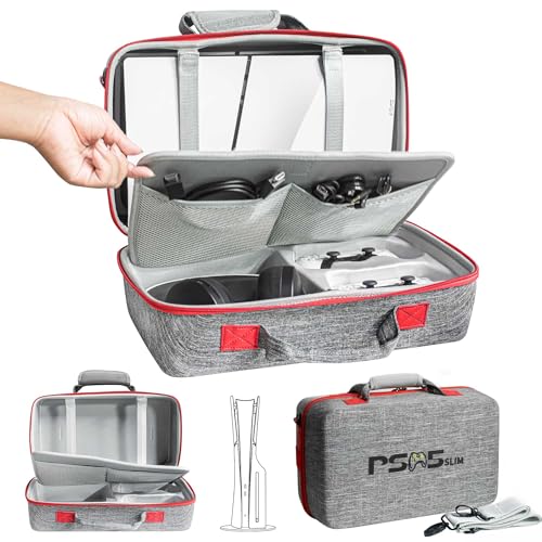 ASNOMY PS5 Slim Tragetasche,Stoßfest Tasche Kompatibel mit Nur PS5 Slim Disc/Digital Edition, Handtasche Tragetasche für Playstation-Controller, PS5-Spiele, Gaming-Headset, und Zubehör Bild 1
