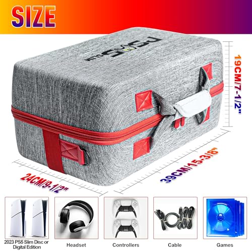 ASNOMY PS5 Slim Tragetasche,Stoßfest Tasche Kompatibel mit Nur PS5 Slim Disc/Digital Edition, Handtasche Tragetasche für Playstation-Controller, PS5-Spiele, Gaming-Headset, und Zubehör Bild 2