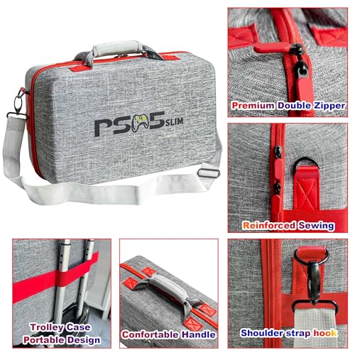 ASNOMY PS5 Slim Tragetasche,Stoßfest Tasche Kompatibel mit Nur PS5 Slim Disc/Digital Edition, Handtasche Tragetasche für Playstation-Controller, PS5-Spiele, Gaming-Headset, und Zubehör Bild 5