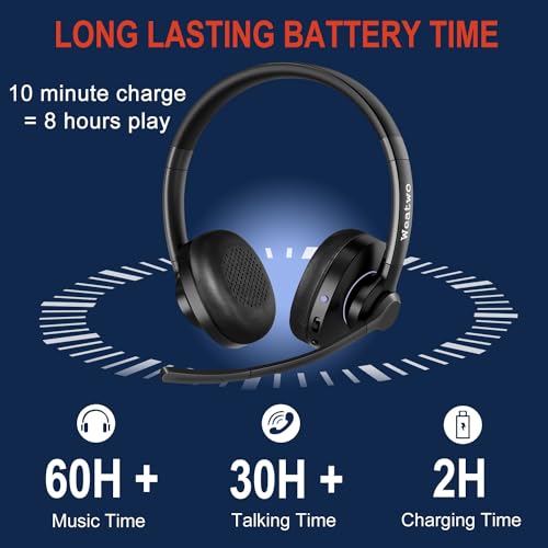 Bluetooth Headset V5.1 Klasse 1, Wireless Headset mit CVC8.0 Dual Mikrofon Noise Cancelling Headset Kabellos für Handy PC Teams Zoom Home Office, 30 Stunden+ Sprechzeit, Komfort Passform Bild 5